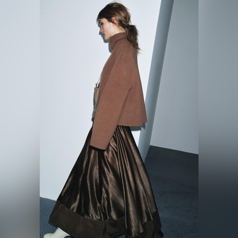 ZARA ZW COLLECTION LIMITED EDITION SATIN EFFECT MIDI SKIRT - Picture 4 of 10